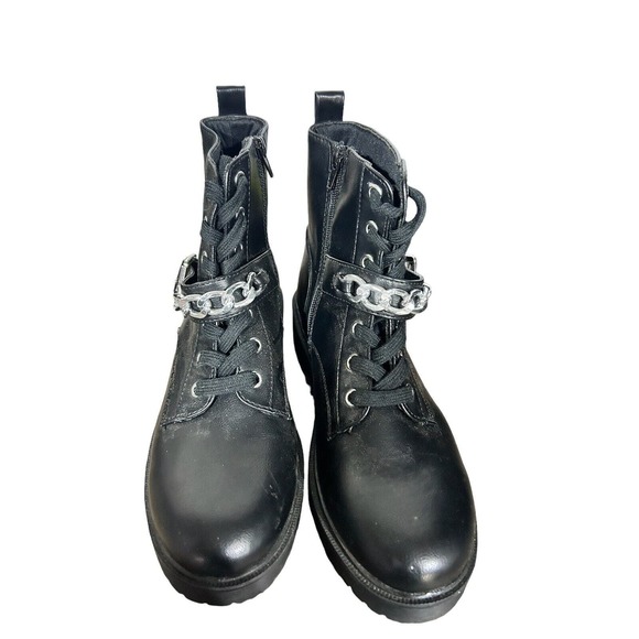 REPORT "Chainey" Black Combat Boots Rugged Lug Sole Chain Link Heel Shoes SZ 8.5 - Picture 5 of 5